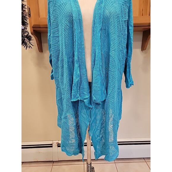 Lane Bryant Shrug Cardigan Open Weave Blue Sweater Linen Blend 26/28 - Picture 4 of 10